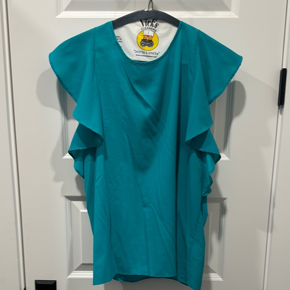 Banana Republic Green and Blue Flutter Sleeve Blouse